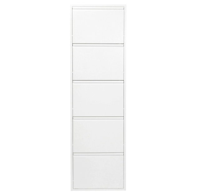 Schuhschrank Caruso Weiß, Metall, mit 5 Klappen, für 10 Paar Schuhe, schmal, platzsparend, hoch, 173x50x15 cm (H/B/T)