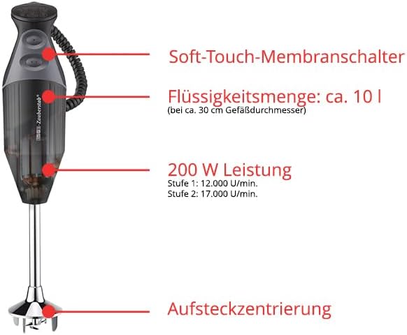 Zauberstab 98215 M 200 BBQ, Stabmixer, 2 Stufen bis 17.000 U/Min, ergonom. Griff, robuster Motor, inkl. Zubehör, 200W, Schweiz