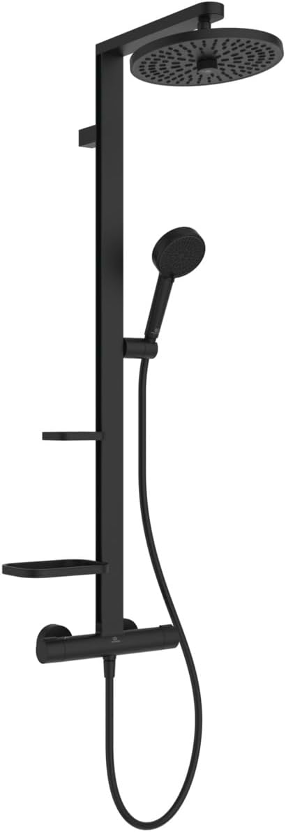 Ceratherm Alu+ Duschsystem, 100% recyceltes Aluminium, Wassersparende Brause, variable Strahlarten, Verbrühschutz, Schwarz Matt (356x501x1113 mm)