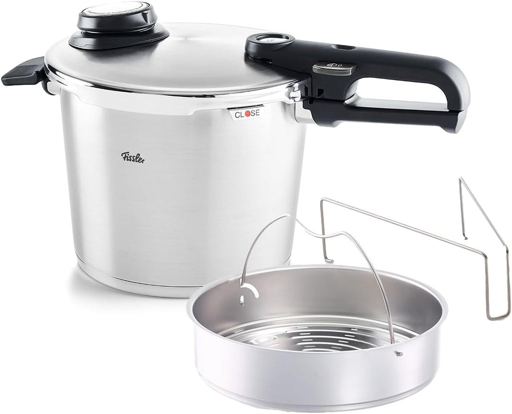 Vitavit Premium/Schnellkochtopf (6 L, Ø 22 cm) Edelstahl-Dampfkochtopf, 4-Garstufen, Inkl. Einsatz, Induktion
