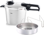 Vitavit Premium/Schnellkochtopf (6 L, Ø 22 cm) Edelstahl-Dampfkochtopf, 4-Garstufen, Inkl. Einsatz, Induktion