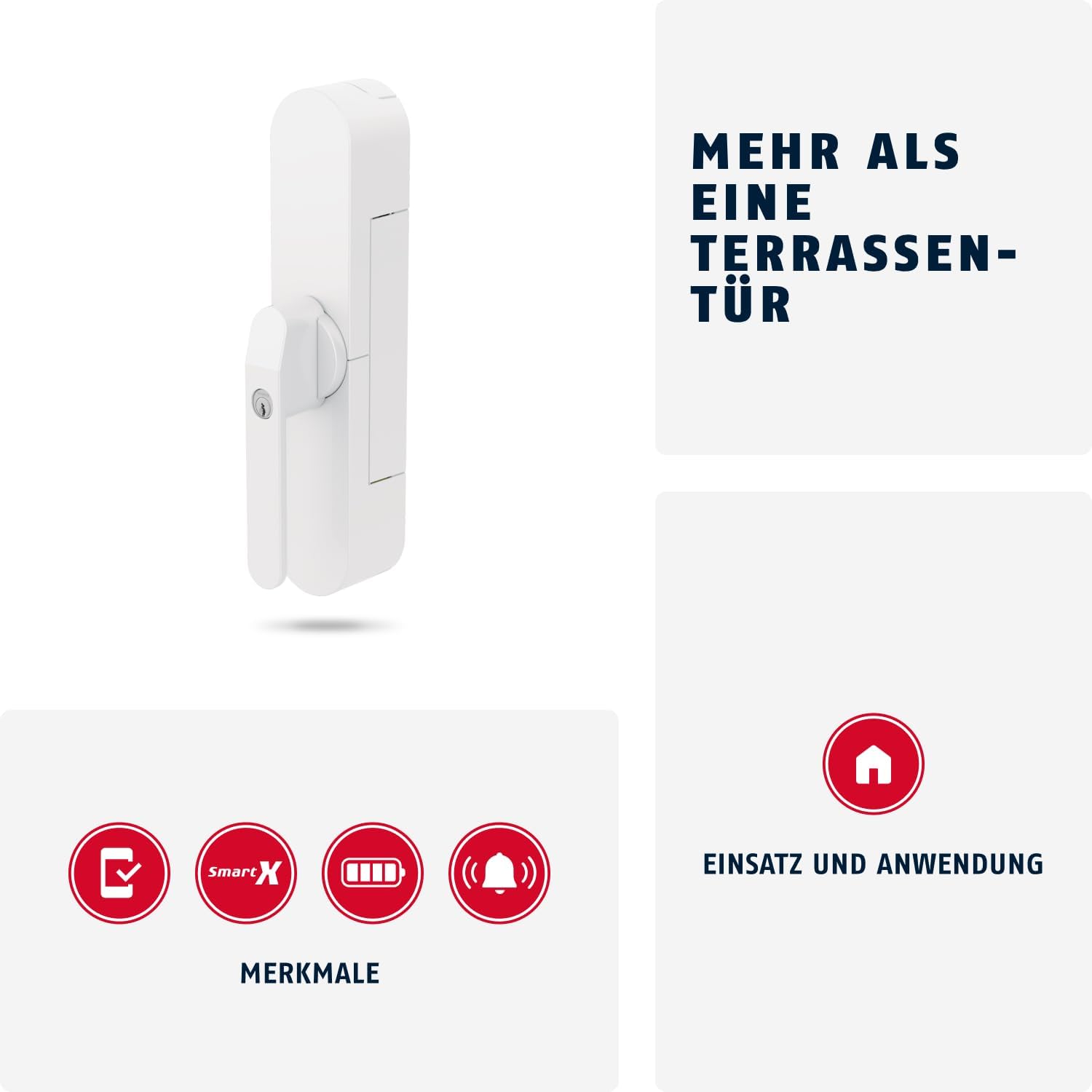 WINTECTO One Smarter Fenstergriff mit Alarm, für Fenster/Balkon-/Terrassentür, Montage ohne Bohren, weiß, gleichschließend (AL0125)