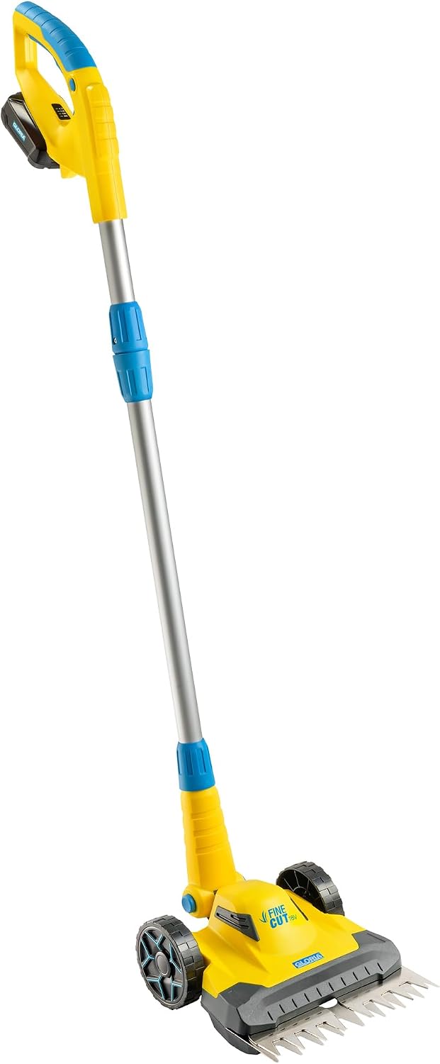 FineCut 18V Akku-Rasentrimmer + Kantenschneider, 25 cm, für Rasenkanten/Kleingärten, inkl. Akku + Ladegerät, für Mähroboter-Ergänzung, gelb/blau