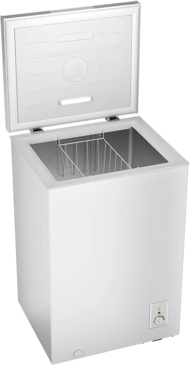 Gefriertruhe 99L, Schnelleinfrierung, LED, 54,5x47,6x83,5 cm, 39 dB, Hubtor, -24°C, 4-Sterne, freistehend, weiß, für Garage/Gewerbe