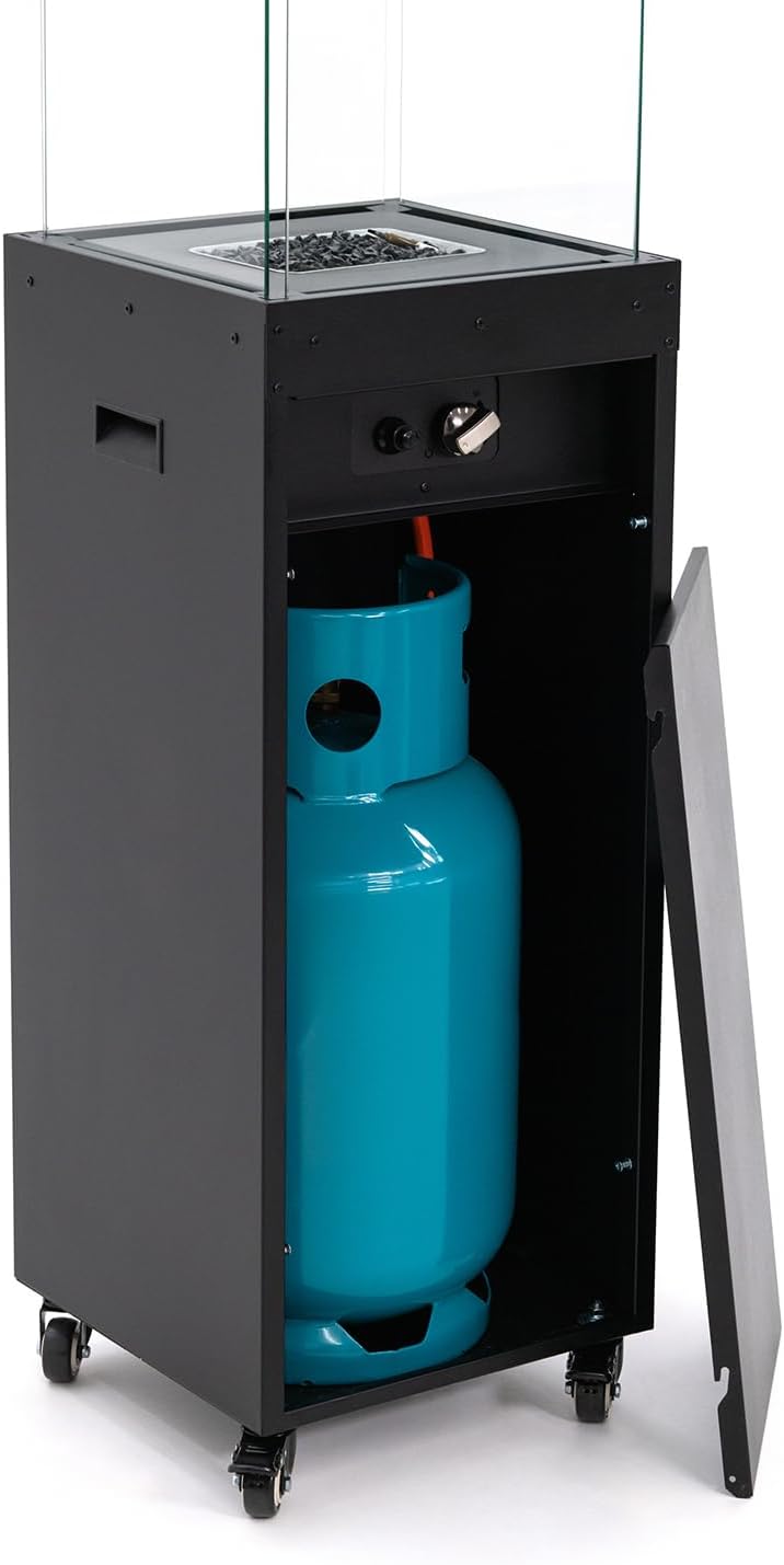 Faro Terrassenheizer Gas, 8kW, tragbarer freistehender Propan Heizpilz, schwarz, inkl. Abdeckung, 36x36x150 cm für Garten und Terrasse