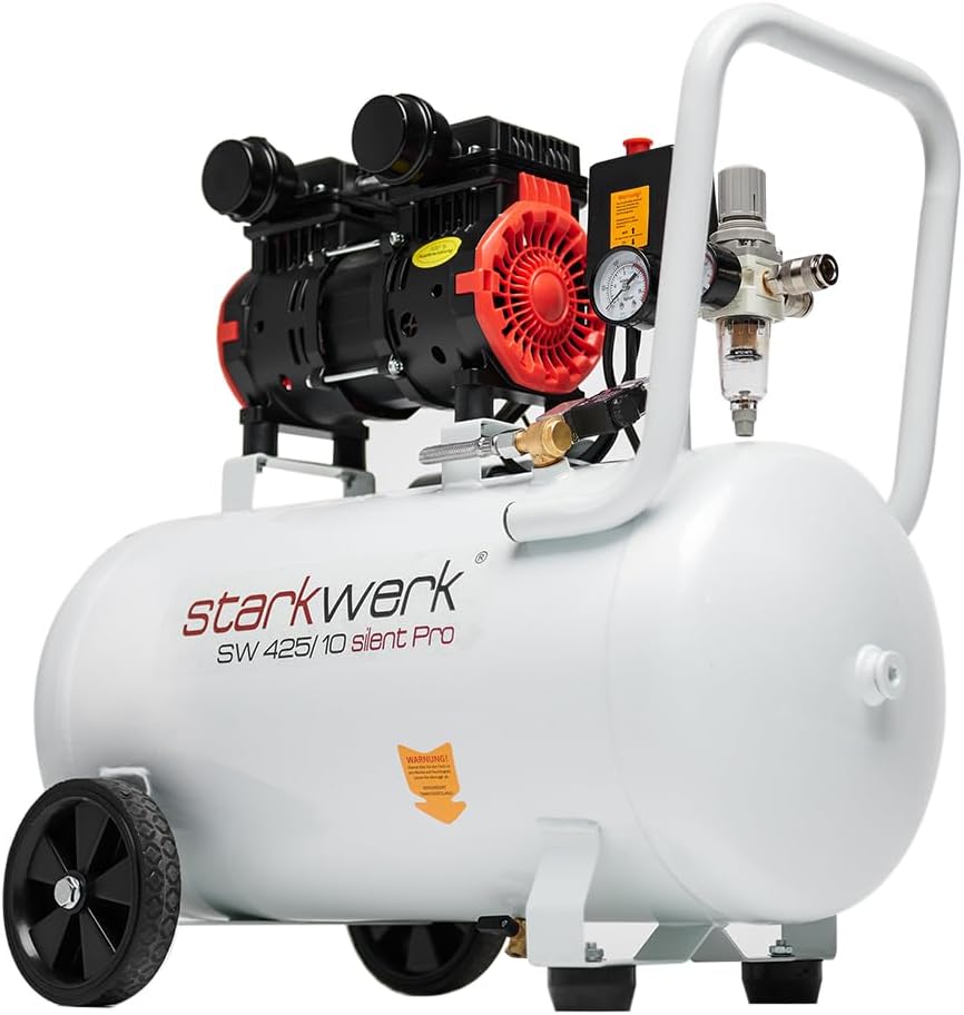 Flüsterkompressor Silent 69 dB SW 425/10 Pro Ölfrei 10 Bar 50 L Kessel 1100 W inkl. Druckminderer + Wasserabscheider