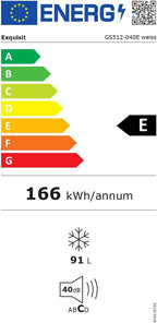 Gefrierschrank 91L Energieeffizienzklasse E 40 dB(A) kompakt 4-Sterne-Gefrieren manuelle Temperaturregelung wechselbarer Türanschlag GS512-040E weiss