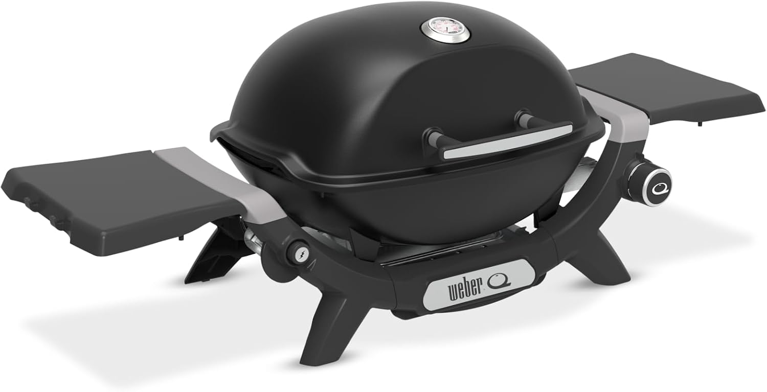 Q 1200N Gasgrill mit Seitentischen,Porzellanemaillierte Gusseisenroste,Deckelthermometer,Hochleistungsbrenner,1290cm² Grillfläche,Midnight Black
