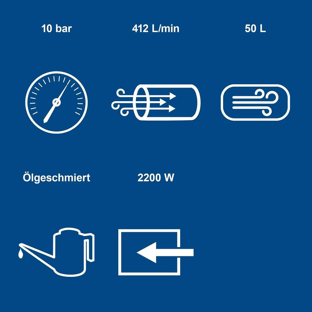 Druckluft Kompressor HC53DC | 2200W | 50L Kessel | 10bar | 412 L/min | Druckminderer | ölgeschmiert | Doppelzylinder