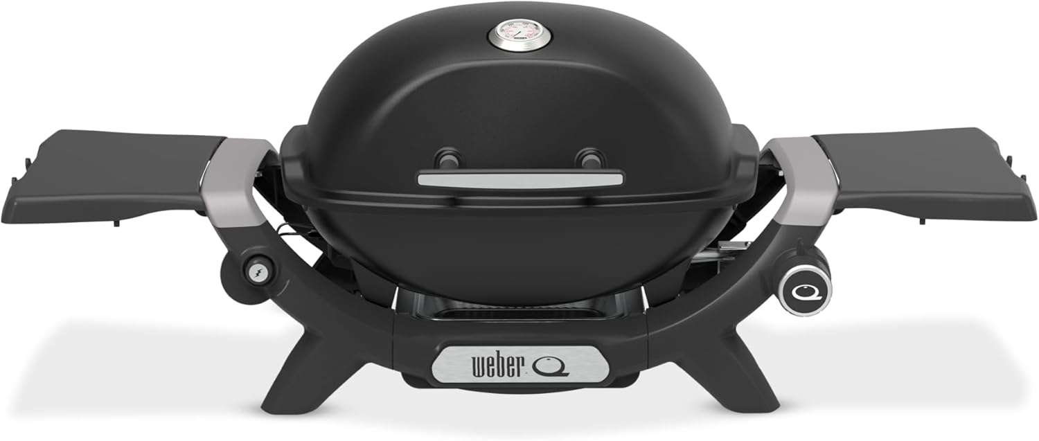 Q 1200N Gasgrill mit Seitentischen,Porzellanemaillierte Gusseisenroste,Deckelthermometer,Hochleistungsbrenner,1290cm² Grillfläche,Midnight Black