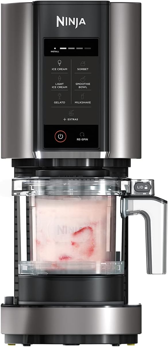 CREAMi Eis- & Dessertmaschine mit 2 Behältern, 7 Programmen: Eis, Gelato, Sorbet, Smoothie-Bowls, Milchshakes u.v.m., 1,4L, Schwarz/Silber, NC302EU