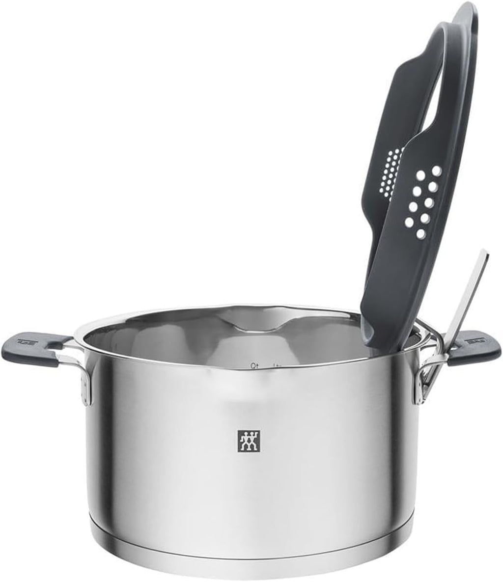 Simplify Kochtopf-Set 5-teilig, mit integriertem Sieb, Induktion geeignet, Ausgießfunktion, Stay-Cool-Griffe, Edelstahl, Grau