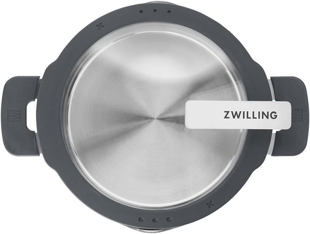 Simplify Kochtopf-Set 5-teilig, mit integriertem Sieb, Induktion geeignet, Ausgießfunktion, Stay-Cool-Griffe, Edelstahl, Grau