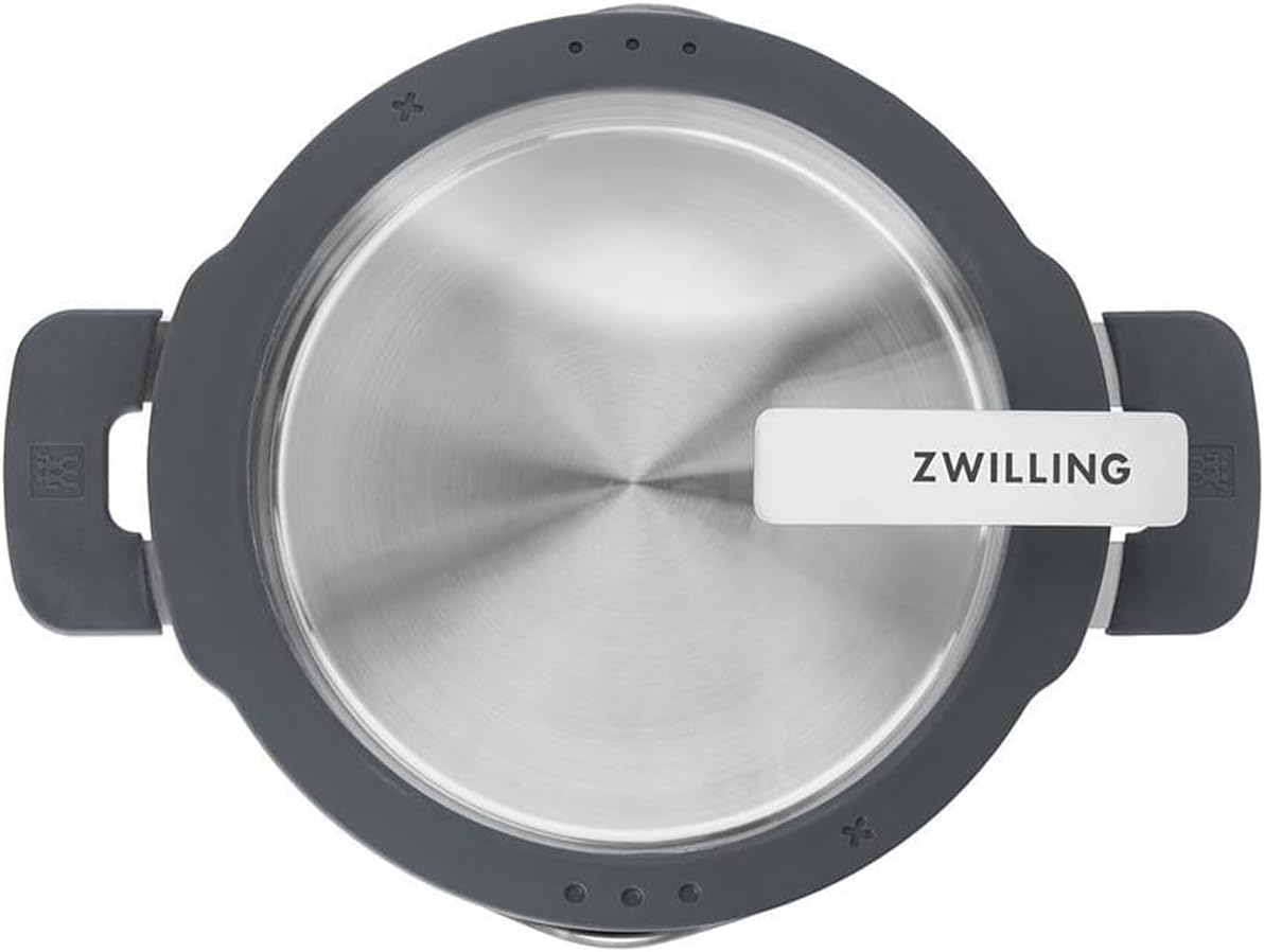 Simplify Kochtopf-Set 5-teilig, mit integriertem Sieb, Induktion geeignet, Ausgießfunktion, Stay-Cool-Griffe, Edelstahl, Grau
