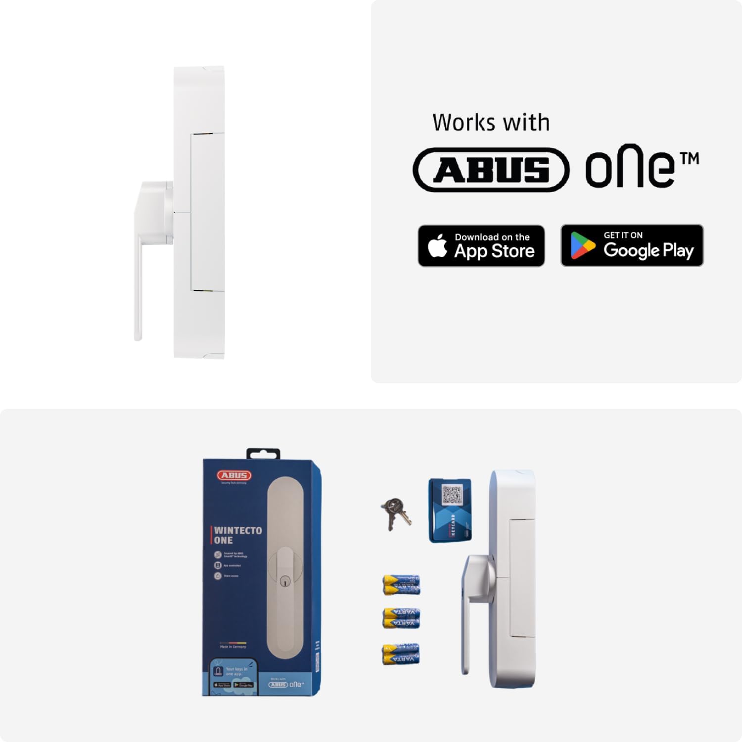 WINTECTO One Smarter Fenstergriff mit Alarm, für Fenster/Balkon-/Terrassentür, Montage ohne Bohren, weiß, gleichschließend (AL0125)