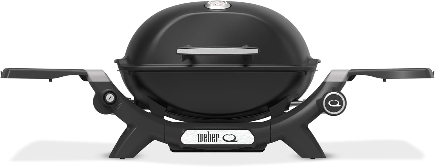 Q 1200N Gasgrill mit Seitentischen,Porzellanemaillierte Gusseisenroste,Deckelthermometer,Hochleistungsbrenner,1290cm² Grillfläche,Midnight Black