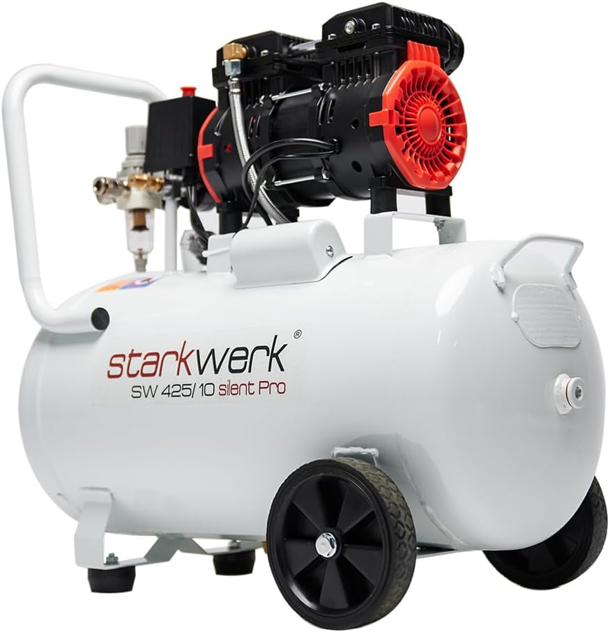 Flüsterkompressor Silent 69 dB SW 425/10 Pro Ölfrei 10 Bar 50 L Kessel 1100 W inkl. Druckminderer + Wasserabscheider