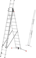 ProfiLOT S100 3-teilige Alu-Kombileiter mit Lot-System, gleicht Unebenheiten aus, 3x12 Profilsprossen, 150 kg, rostfrei, Silber