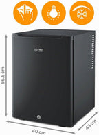 Mini-Kühlschrank 40L, lautlos, abschließbar, Türanschlag wechselbar, Innenbeleuchtung, Minibar für Camping/Büro/Schlafzimmer/Hotel, mattschwarz