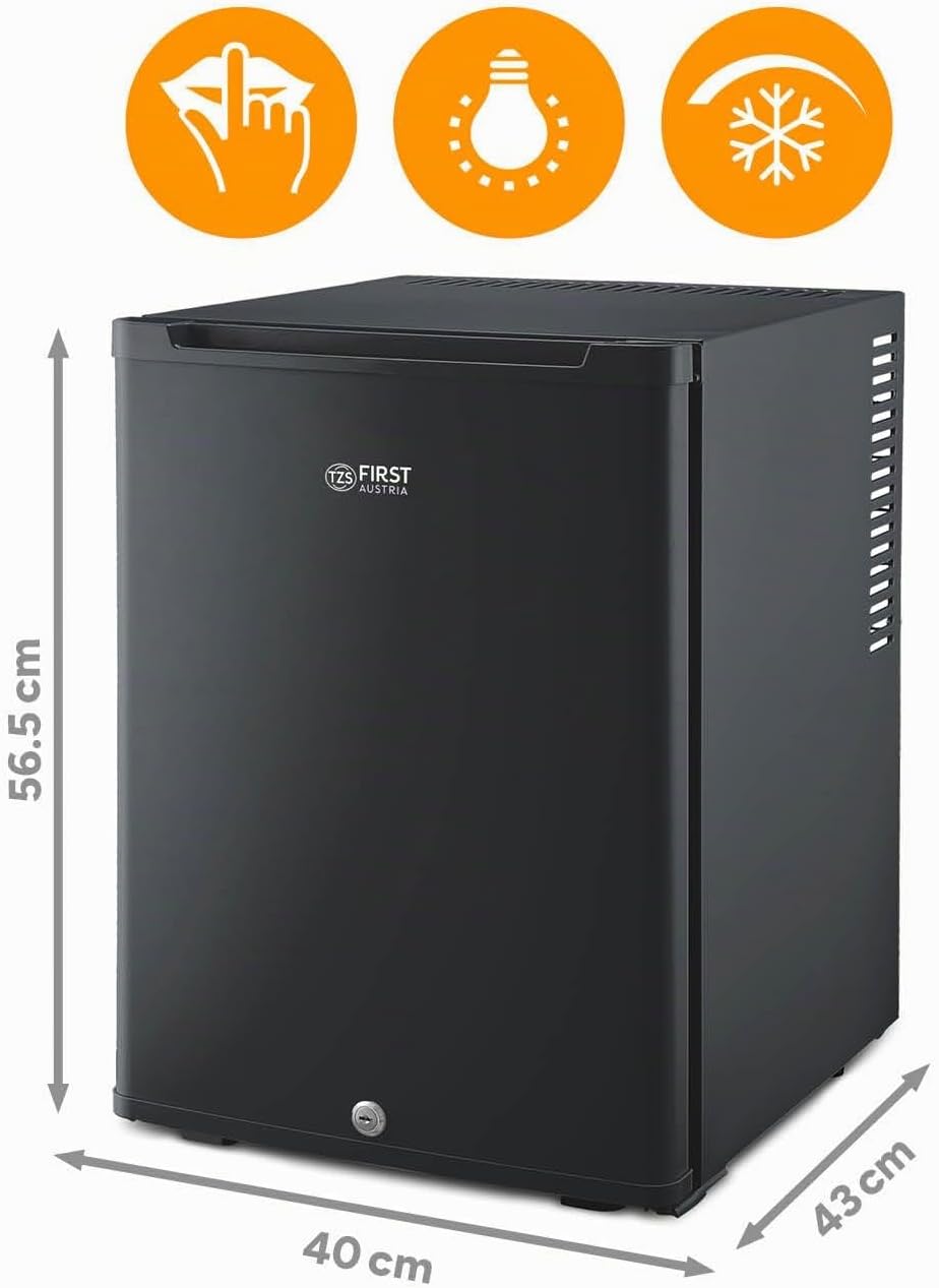 Mini-Kühlschrank 40L, lautlos, abschließbar, Türanschlag wechselbar, Innenbeleuchtung, Minibar für Camping/Büro/Schlafzimmer/Hotel, mattschwarz
