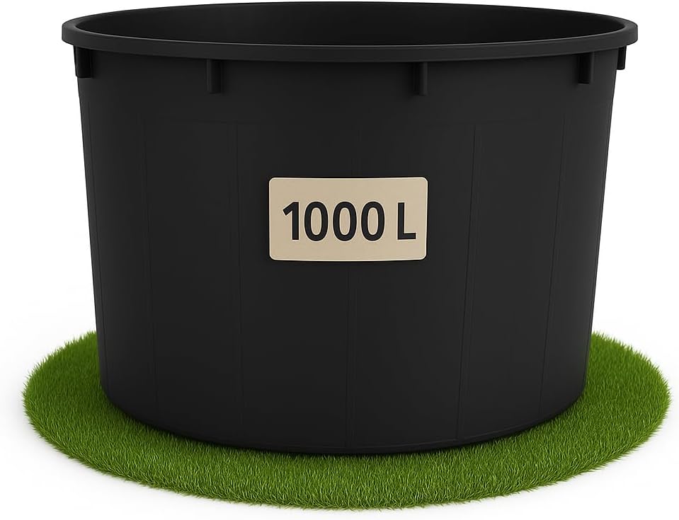 Regentonne 1000 Liter, Regenwassertank aus schwarzem Kunststoff, UV-beständig & robust, Wasserspeicherfass aus LDPE