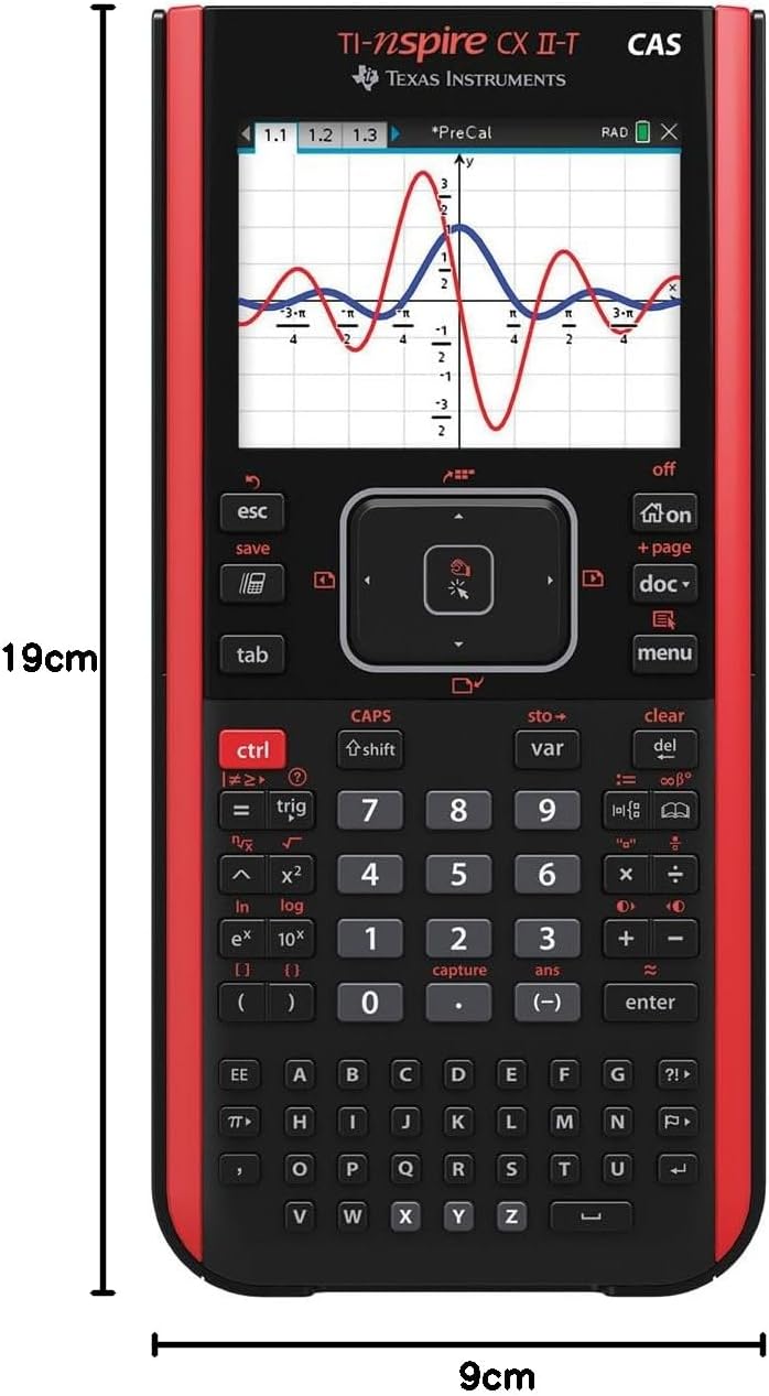 TI-Nspire CX II-T CAS Graphikrechner mit 800 Funktionen, farbige Darstellung, 3D Anzeige, Schwarz Rot