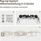 Faltpavillon 3x6m, 6 Seitenwände, wasserabweisend, UV-Schutz 50+, höhenverstellbar, mit Tragetasche, für Outdoor/Garten/Camping, beige