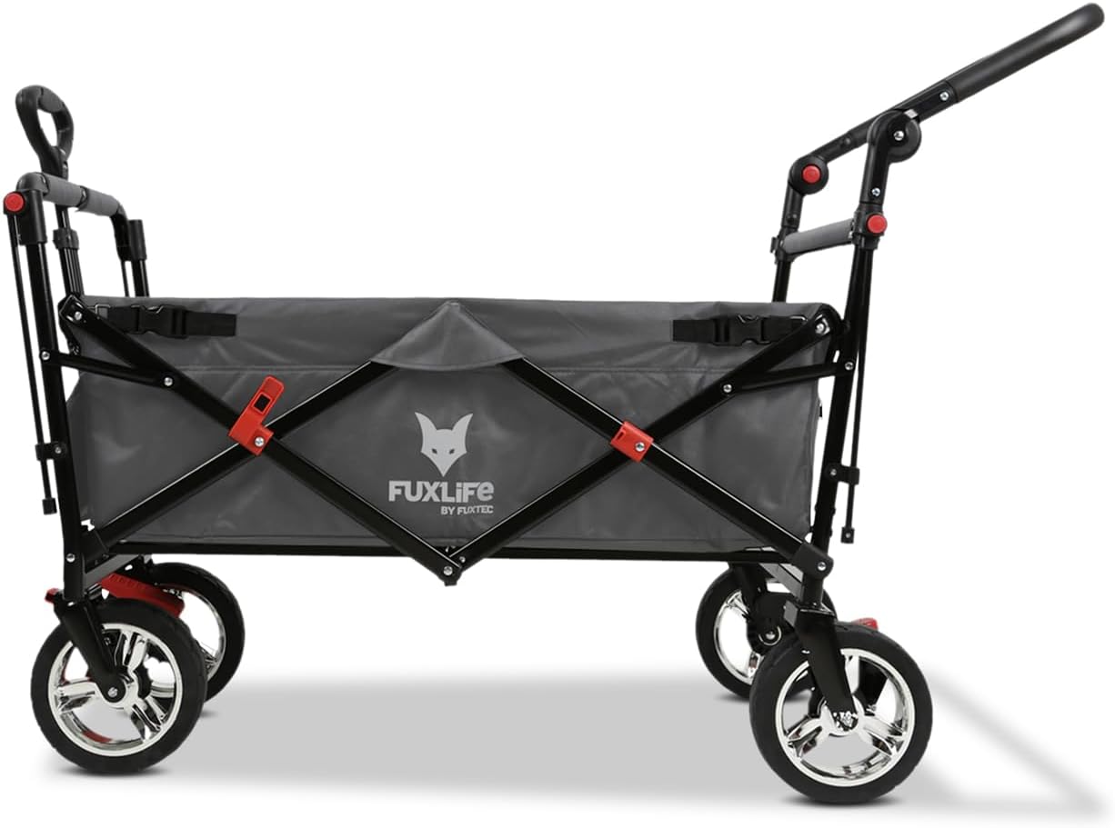 Bollerwagen faltbar FX-CT700 Grau • klappbarer Handwagen mit Bremsen • höhenverstellbarer Griff • gepolsterter Sitzbereich • platzsparend