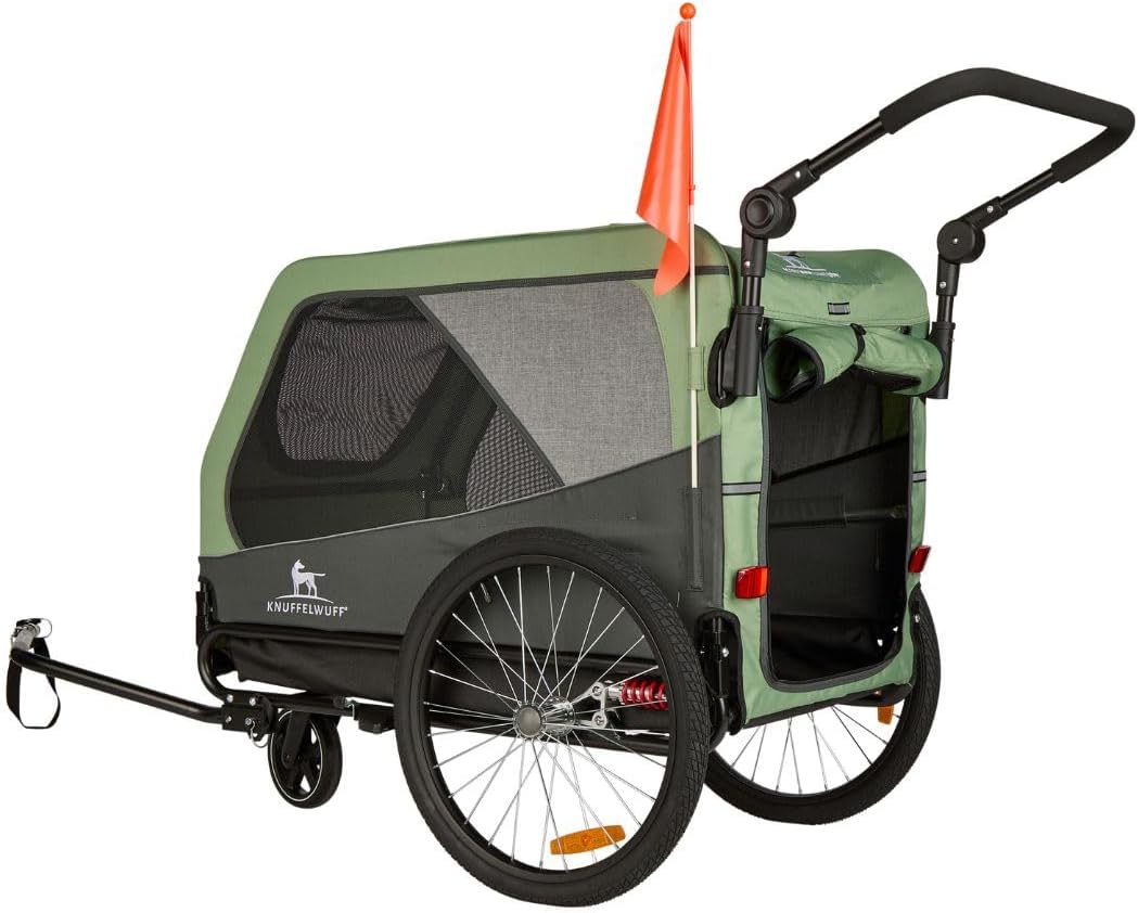 Hundeanhänger + Buggy | Fahrradanhänger bis 45kg | faltbar, leicht, stabil | Sicherheitsleine, Reflektoren, Insektenschutz, Uni-Kupplung