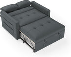 Schlafsofa 186x122cm mit 5-stufig verstellbarer Rückenlehne, 3-in-1 Schlafcouch mit Kissen & Seitentasche, graues Leinen für Gästezimmer & kleine Räume