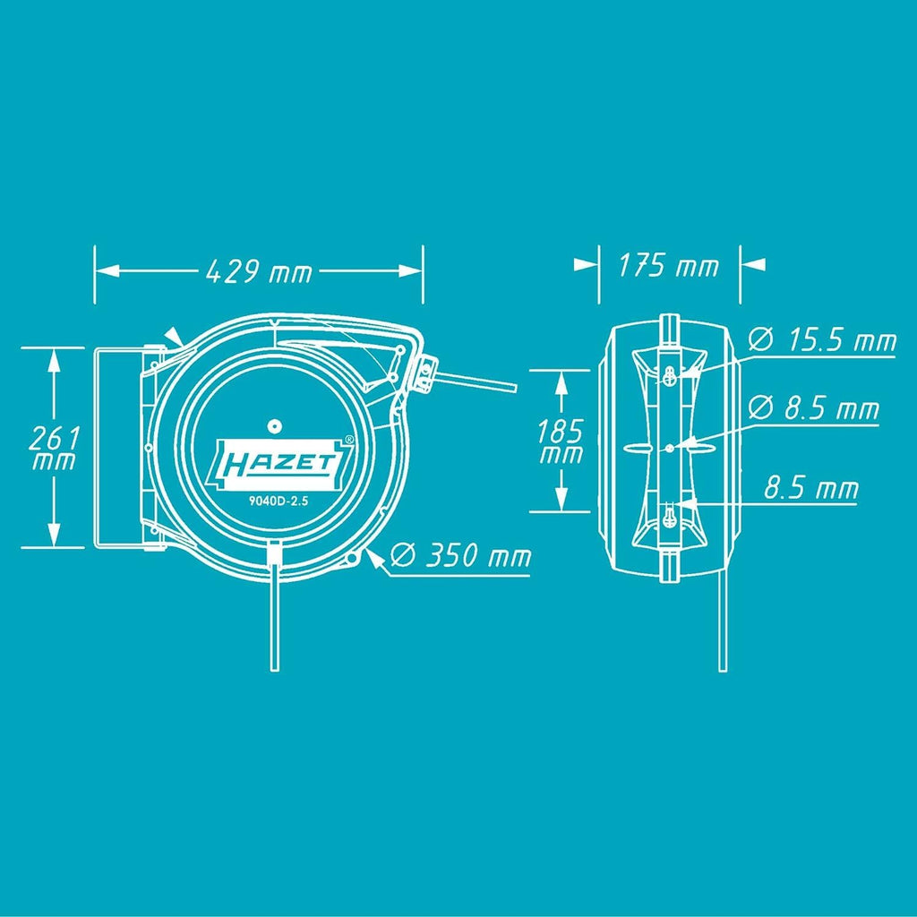 Kabelaufroller 9040D-2,5, 20 m Leitungslänge + 1,5 m Anschlussleitung, automatisch mit Stop-at-any-point, für Ordnung in der Werkstatt