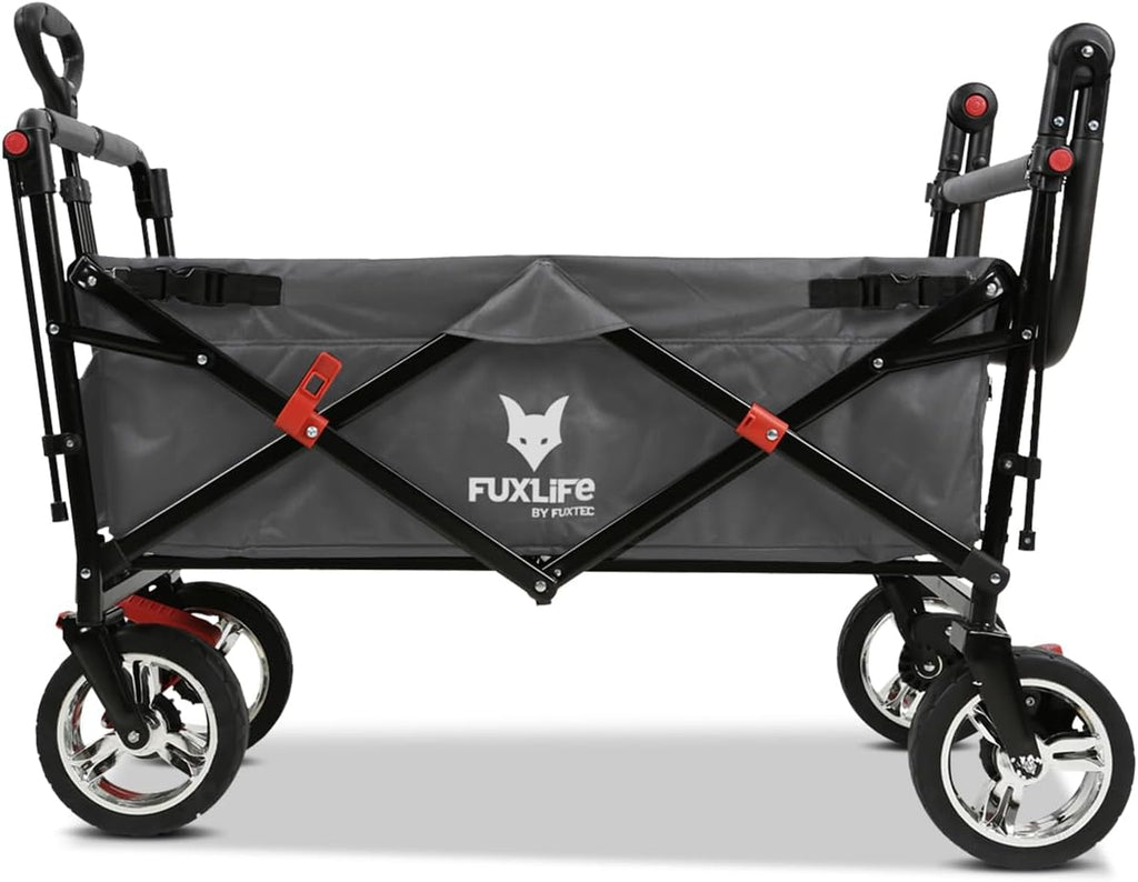 Bollerwagen faltbar FX-CT700 Grau • klappbarer Handwagen mit Bremsen • höhenverstellbarer Griff • gepolsterter Sitzbereich • platzsparend