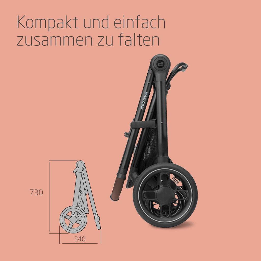Zelia S Trio Kinderwagen 3in1 Komplettset, 0-4 Jahre, 22 kg, klappbar, kompakt, mit CabrioFix S i-Size + Wickeltasche, grau