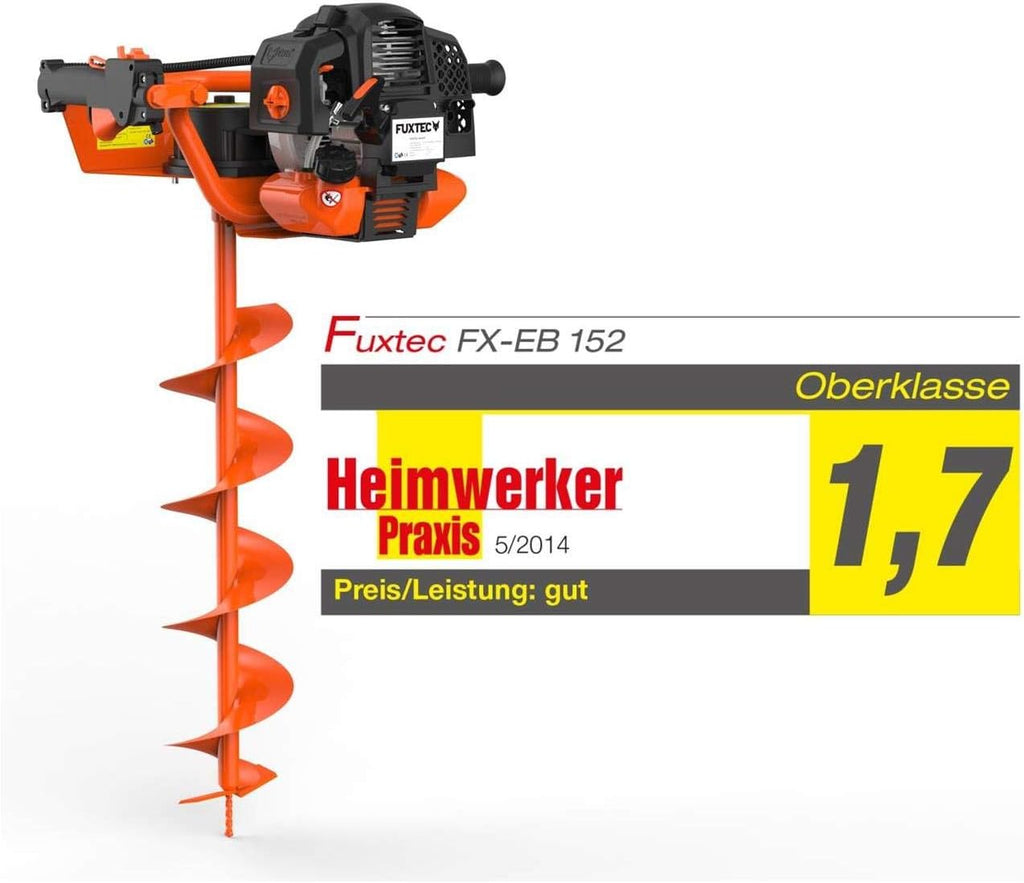 Benzin Erdbohrer FX-EB152, 3 PS, inkl. 3 Bohraufsätze (100/150/200 mm), einzigartiges Ölkontrollfenster - Erdlochbohrer Pfahlbohrer