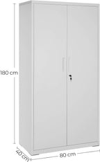 Stahl-Aktenschrank, 5 Ebenen, Doppeltüren + Schloss, verstellbare Ablagen, Mehrzweck-/Werkzeugschrank, für Garage/Büro/Wohnzimmer, grau, OMC015G01