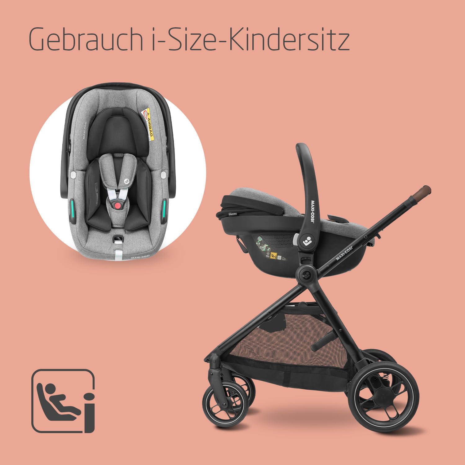 Zelia S Trio Kinderwagen 3in1 Komplettset, 0-4 Jahre, 22 kg, klappbar, kompakt, mit CabrioFix S i-Size + Wickeltasche, grau
