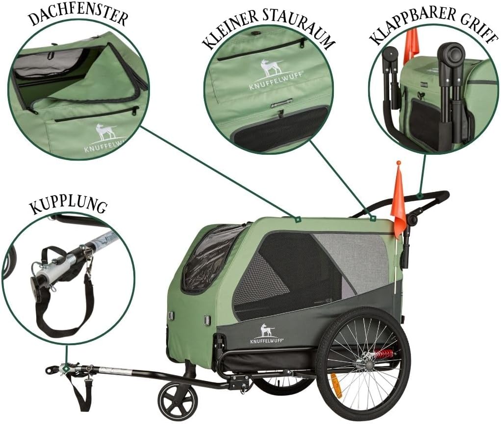 Hundeanhänger + Buggy | Fahrradanhänger bis 45kg | faltbar, leicht, stabil | Sicherheitsleine, Reflektoren, Insektenschutz, Uni-Kupplung