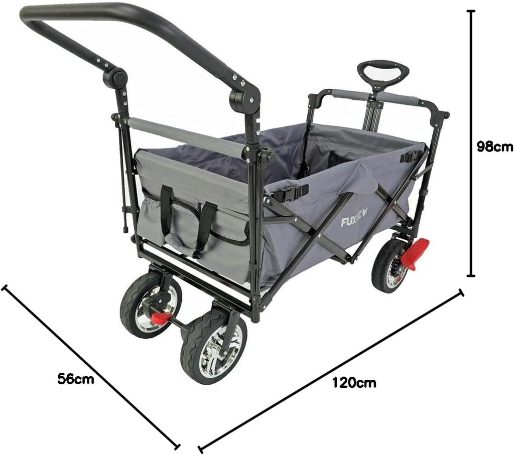 Bollerwagen faltbar FX-CT700 Grau • klappbarer Handwagen mit Bremsen • höhenverstellbarer Griff • gepolsterter Sitzbereich • platzsparend
