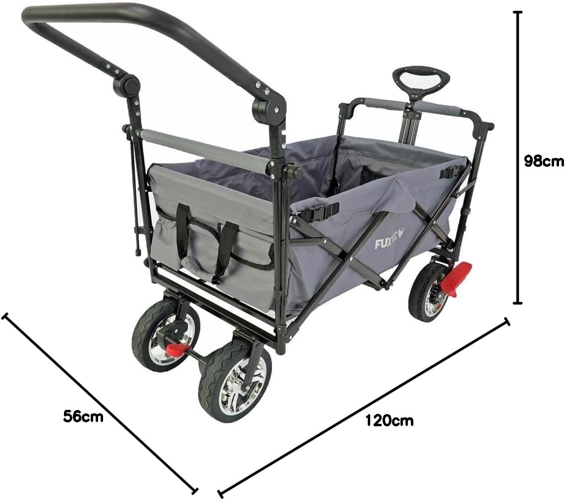 Bollerwagen faltbar FX-CT700 Grau • klappbarer Handwagen mit Bremsen • höhenverstellbarer Griff • gepolsterter Sitzbereich • platzsparend