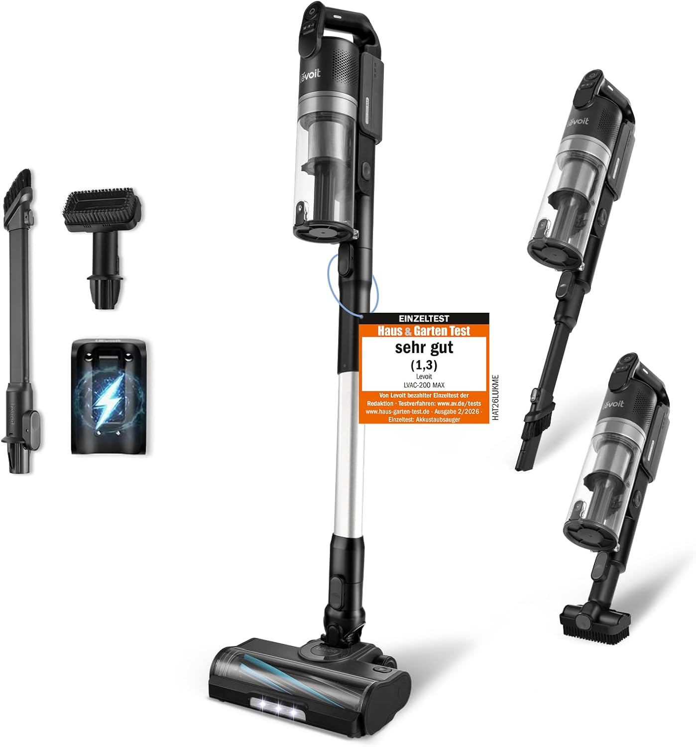 Kabelloser Staubsauger, 100㎡ Laufzeit, 99,99% HEPA-Filter, Selbststehend, Anti Tangle, für Tierhaare/Teppich/Hartböden/Auto - LVAC-200 MAX