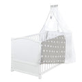 Babybett Set Little Stars 70x140 cm, mitwachsendes Kinderbett mit umbaubarem Design, inkl. Sterne-Textilien, höhenverstellbar, Holz weiß