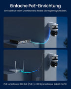 Dreifachobjektiv PoE Sicherheitskamera Außen, 10MP 180° Panorama & 4K PT Auto-Track., KI-Videosuche, Perimeter-Schutz, Farb-/IR-Nacht., 24/7-Aufz., OMVI 3i