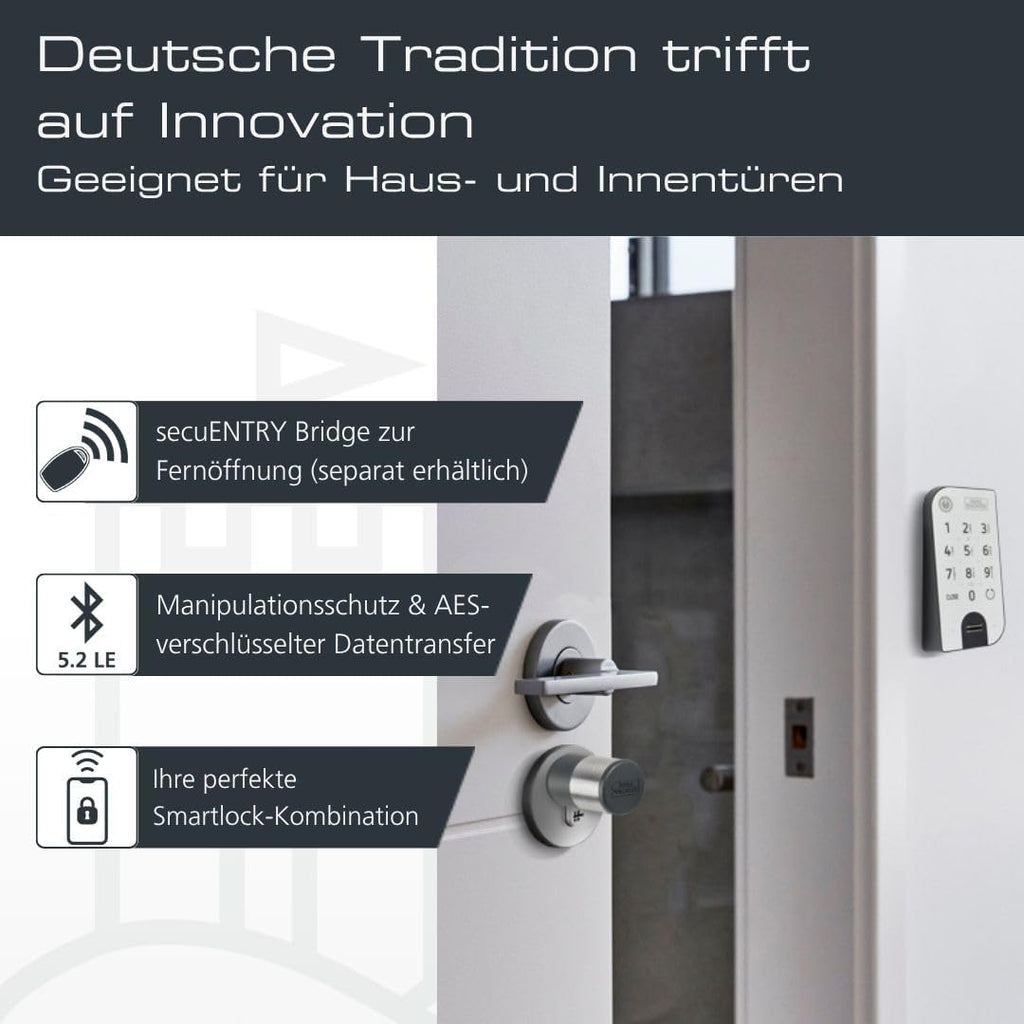ENTRYeasy 7602 FP elektron. Türschloss, Zylinder + Keypad, Öffnung per App/Fingerprint/Pincode/Funkschlüssel, schwarz/Edelstahl, biometrisch