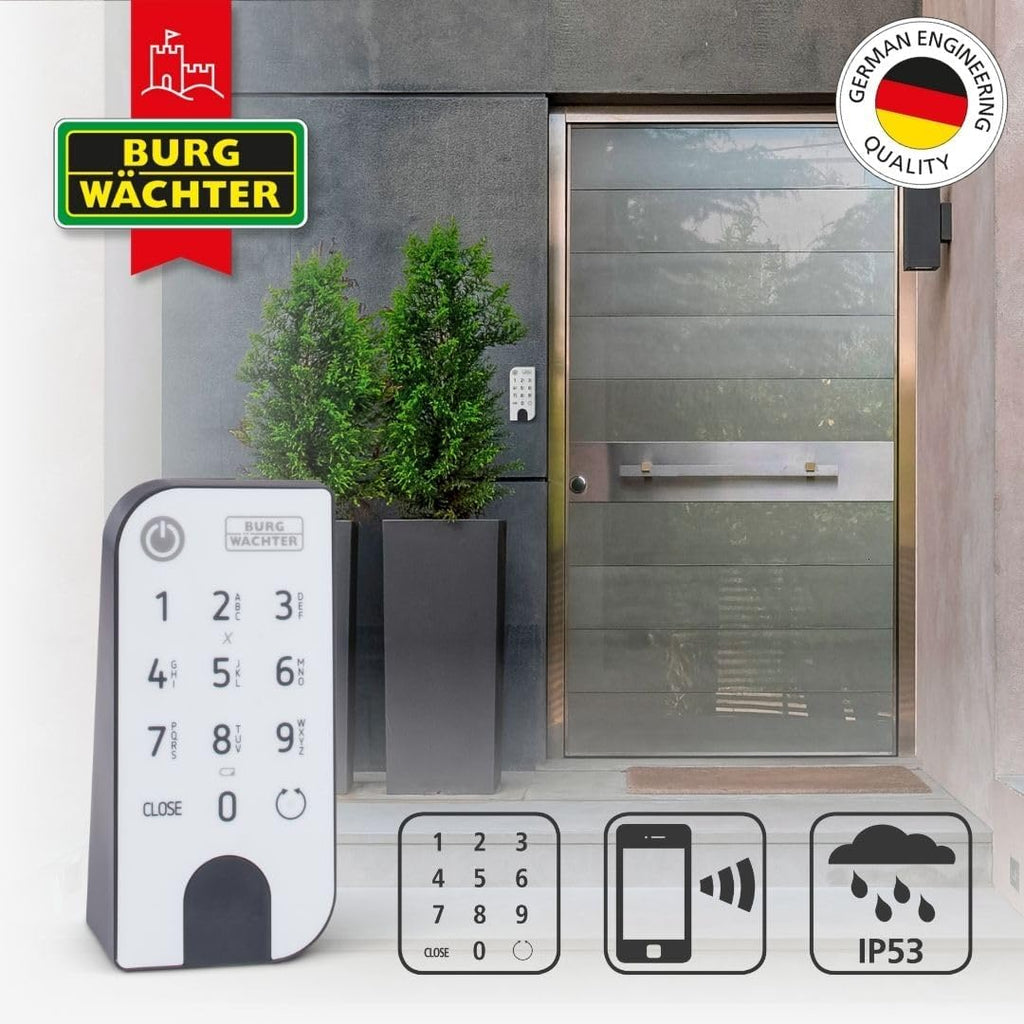 Elektronisches Türschloss, Zylinder und Keypad, Öffnung mit App, Pincode oder Funkschlüssel, ENTRYeasy 7601 PIN, Schwarz/Edelstahl Tastenfeld