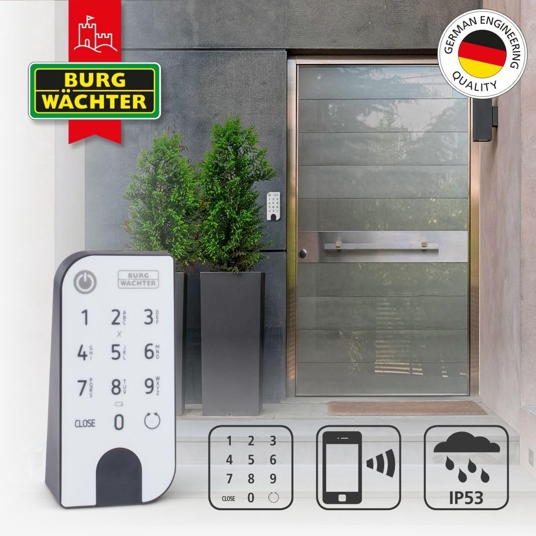 Elektronisches Türschloss, Zylinder und Keypad, Öffnung mit App, Pincode oder Funkschlüssel, ENTRYeasy 7601 PIN, Schwarz/Edelstahl Tastenfeld