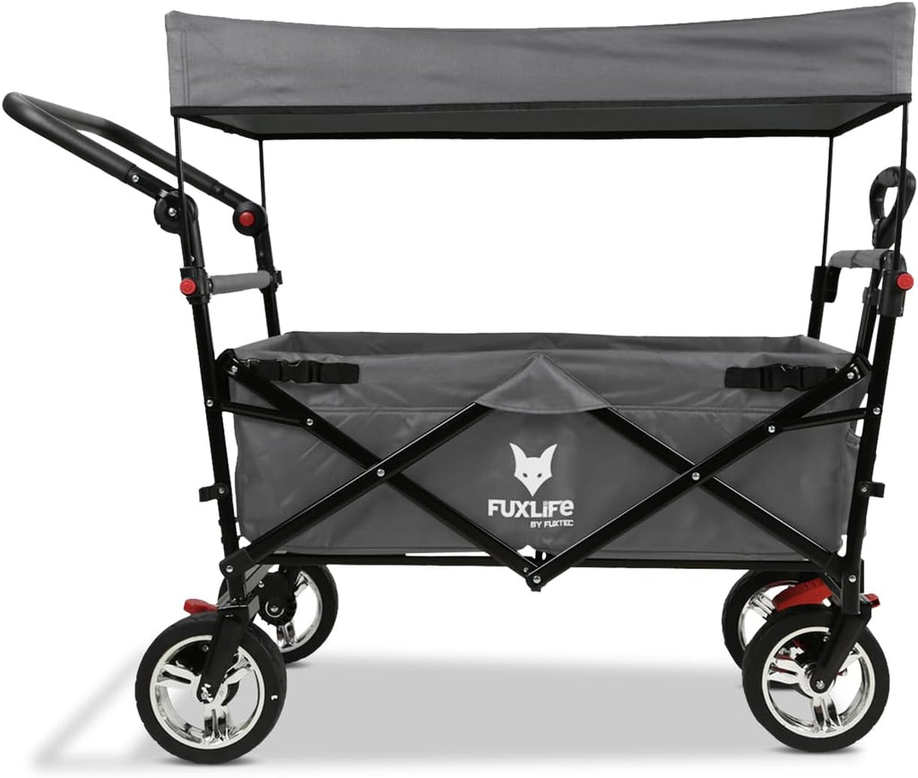 Bollerwagen faltbar FX-CT700 Grau • klappbarer Handwagen mit Bremsen • höhenverstellbarer Griff • gepolsterter Sitzbereich • platzsparend