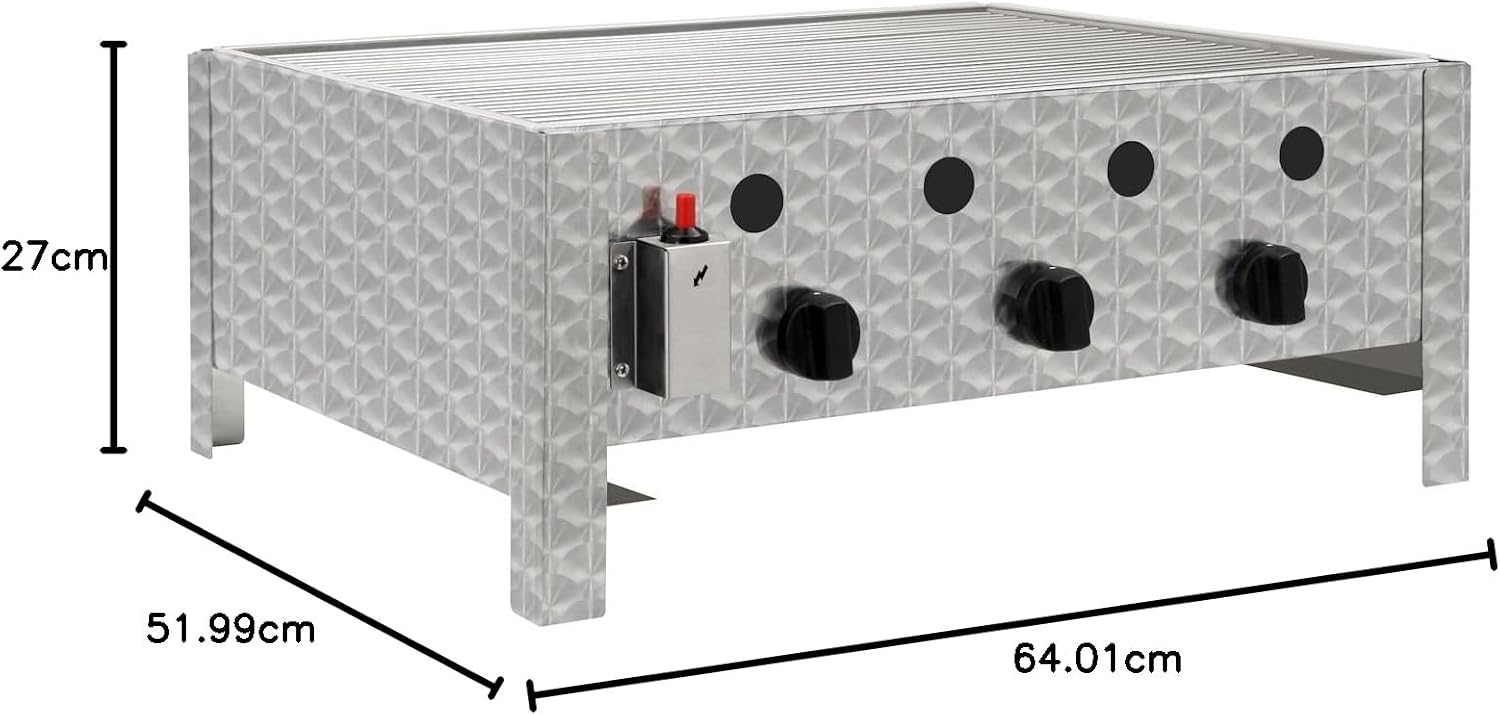 Edelstahl Gastrobräter 3-flammig 64x52x27 cm | Gastrogasgrill, Tischgrill, Wurstbrater