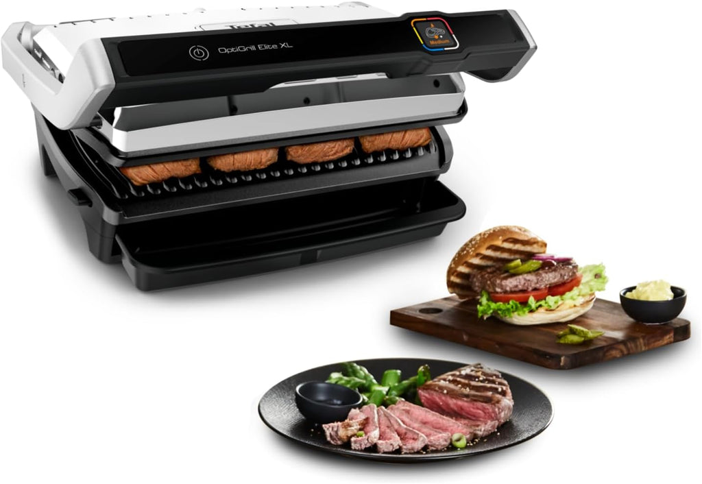 OptiGrill Elite XL Kontaktgrill, 16 Programme, digitales Display, Garstufenanzeige, XL-Platten, Grillboost, intuitiv, Edelstahl, GC760D12