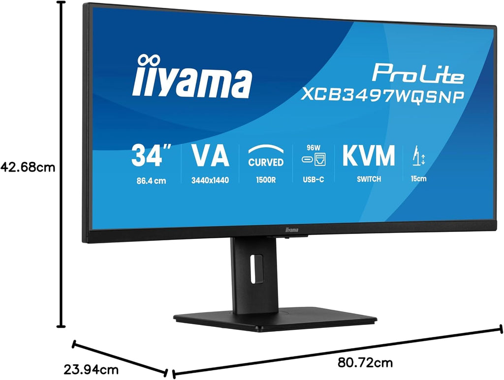 XCB3497WQSNP-B1 Curved 1500R 86.7cm (34") VA LED-Monitor UWQHD HDMI DP USB3.2 USB-C Dock 95W RJ45 KVM-Switch Höhenverst. Adaptive Sync schwarz