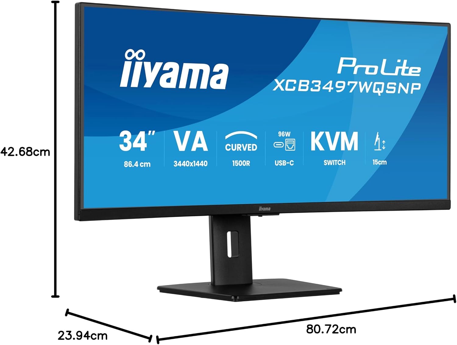 XCB3497WQSNP-B1 Curved 1500R 86.7cm (34") VA LED-Monitor UWQHD HDMI DP USB3.2 USB-C Dock 95W RJ45 KVM-Switch Höhenverst. Adaptive Sync schwarz